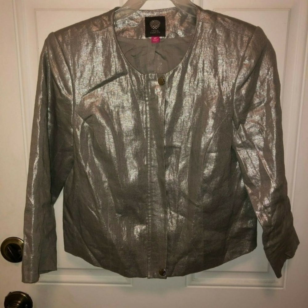 Vince Camuto Silver Metallic Blazer Jacket Petite‎ 6 Women’s 6P New Years Eve